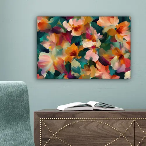 Harmonieus - Abstracte bloemen - Warme tinten canvas 2cm klein -sfeer4