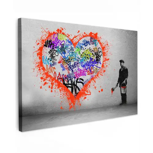 Hart - Graffiti - Man - Regenboog canvas 2cm klein -z3d