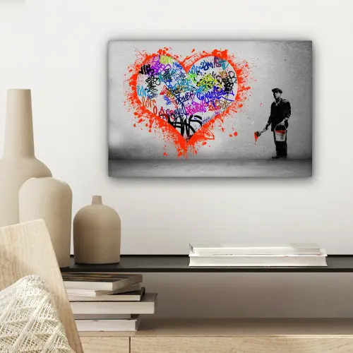 Hart - Graffiti - Man - Regenboog canvas 2cm klein -sfeer6