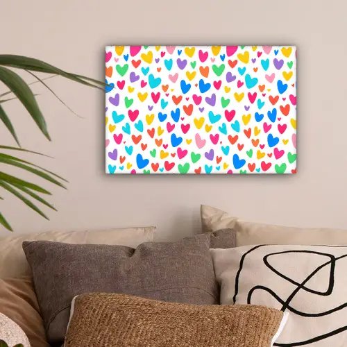 Hartjes - Kleurrijk - Patroon - Levendig canvas 2cm klein -sfeer1