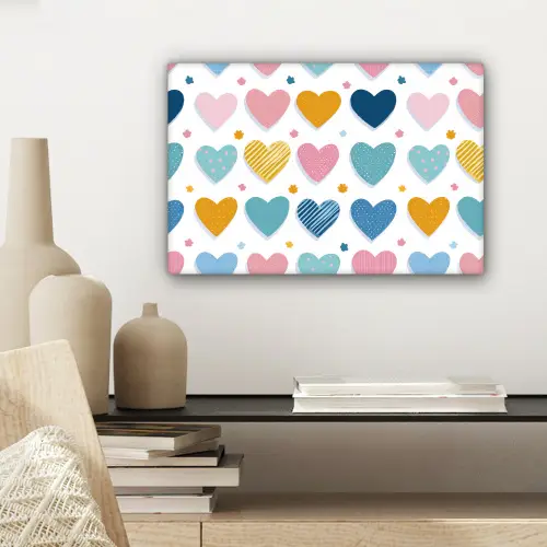 Hartjes - Pastel - Kleurcontrast - Handgetekend canvas 2cm klein -sfeer6
