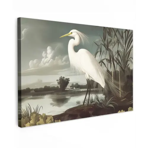 Reiger - Planten - Wolken - Wit canvas 2cm klein -z3d