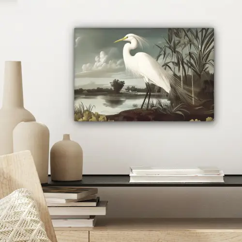 Reiger - Planten - Wolken - Wit canvas 2cm klein -sfeer6