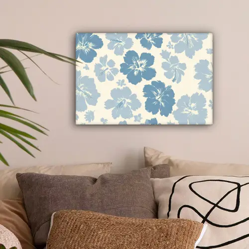 Hibiscusbloemen - Blauw - Patroon - Tropisch canvas 2cm klein -sfeer1