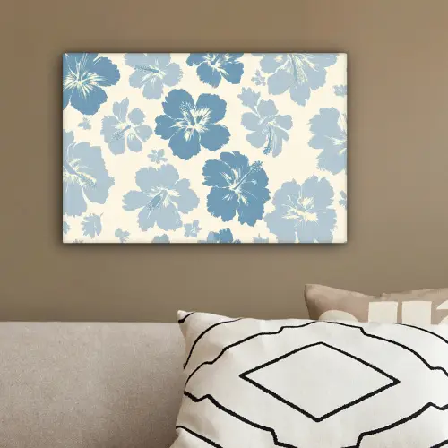 Hibiscusbloemen - Blauw - Patroon - Tropisch canvas 2cm klein -sfeer3