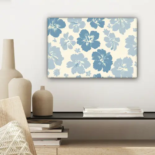 Hibiscusbloemen - Blauw - Patroon - Tropisch canvas 2cm klein -sfeer6
