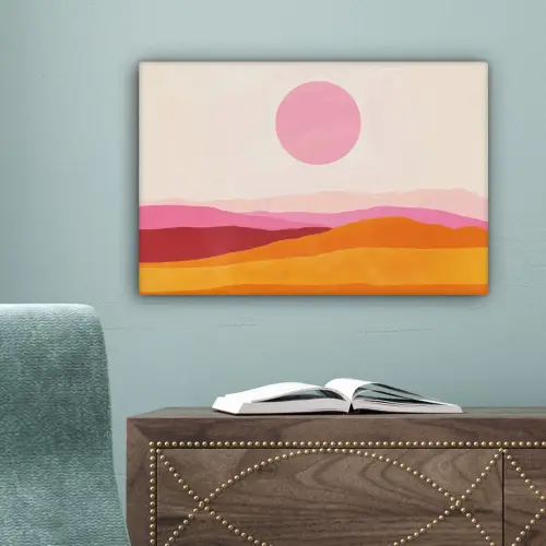 Heuvels - Oranje - Zon - Abstract canvas 2cm klein -sfeer4