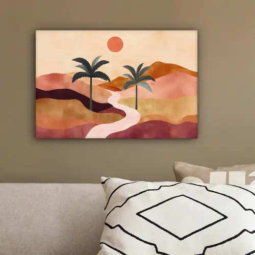 Heuvels - Palmbomen - Abstract canvas 2cm klein -sfeer3