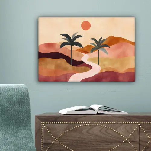 Heuvels - Palmbomen - Abstract canvas 2cm klein -sfeer4