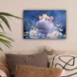 Nijlpaard - Madeliefjes - Sterrenhemel canvas 2cm klein -sfeer1