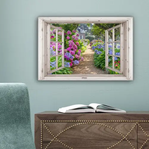Hortensia - Doorkijk - Bloemen - Zomer - Paars - Pad canvas 2cm klein -sfeer4
