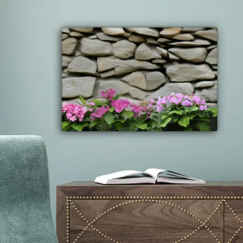 Hortensia’s - Stenen - Muur - Bloemen canvas 2cm klein -sfeer4