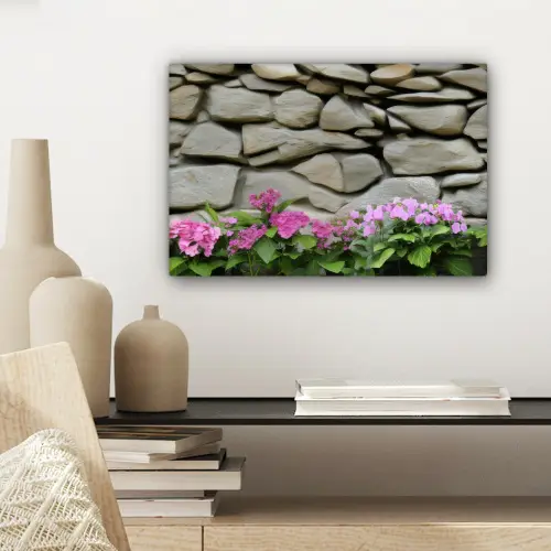 Hortensia’s - Stenen - Muur - Bloemen canvas 2cm klein -sfeer6