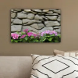 Hortensia’s - Stenen - Muur - Bloemen canvas 2cm klein -sfeer3