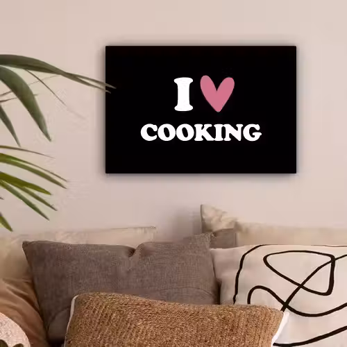 I love cooking - Koken - Hartje - Kookliefhebber - Kok - Spreuken canvas 2cm klein -sfeer1