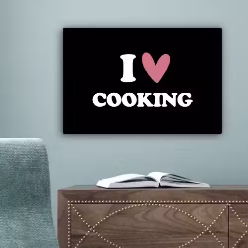I love cooking - Koken - Hartje - Kookliefhebber - Kok - Spreuken canvas 2cm klein -sfeer4