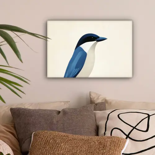 Illustratie - Blauw - Vogel canvas 2cm klein -sfeer1