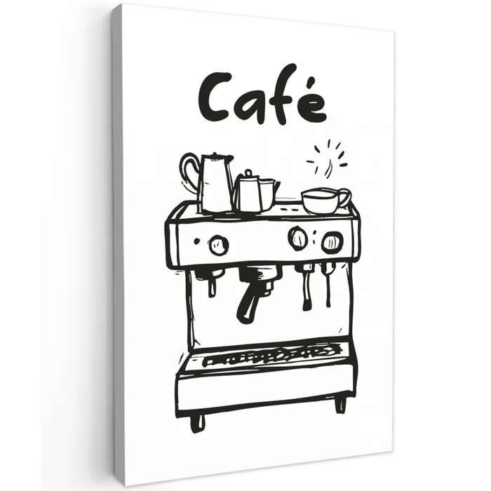 Illustratie - Café - Koffiemachine - Kopjes canvas 2cm klein -z3d