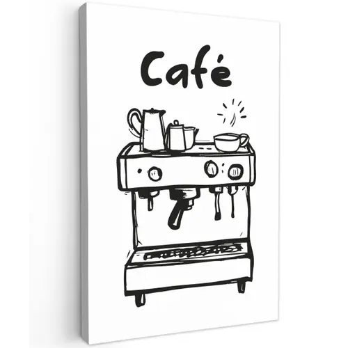 Illustratie - Café - Koffiemachine - Kopjes canvas 2cm klein -z3d