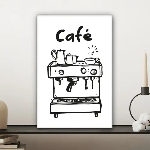 Illustratie - Café - Koffiemachine - Kopjes canvas 2cm klein -sfeer6
