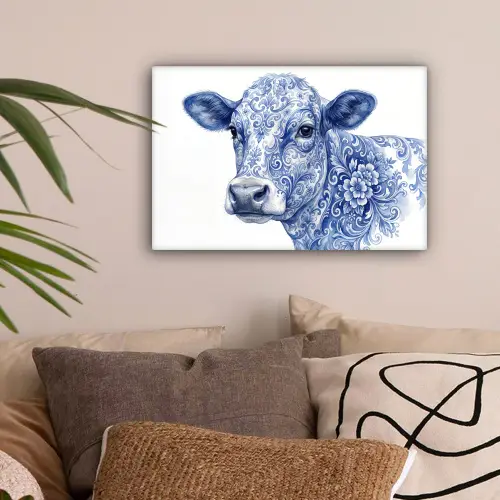 Illustratie - Koe - Blauw canvas 2cm klein -sfeer1
