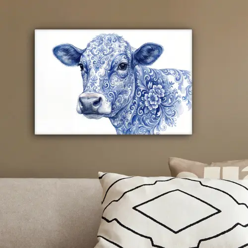 Illustratie - Koe - Blauw canvas 2cm klein -sfeer3