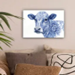 Illustratie - Koe - Blauw canvas 2cm klein -sfeer1