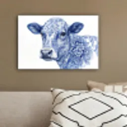 Illustratie - Koe - Blauw canvas 2cm klein -sfeer3