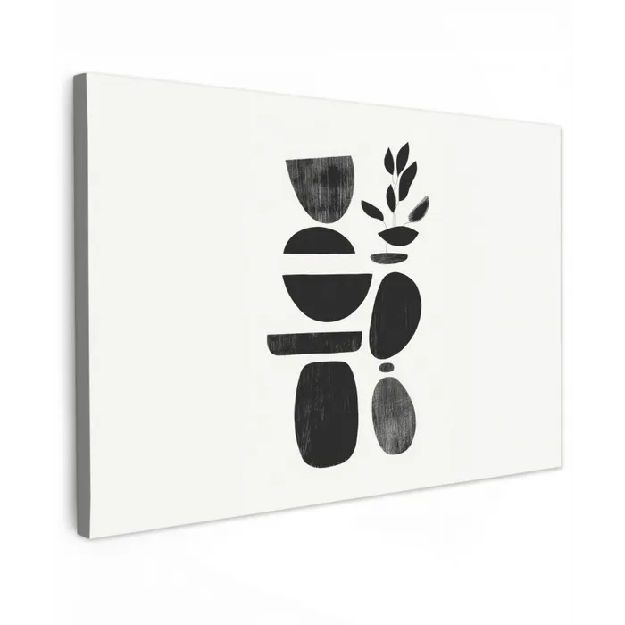 Japandi - Zwart - Abstract canvas 2cm klein -z3d
