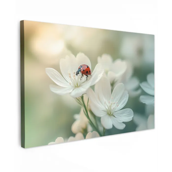Lieveheersbeestje - Bloemen - Wit canvas 2cm klein -z3d
