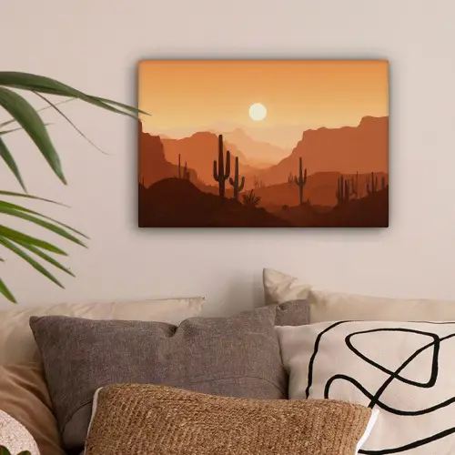 Landschap - Woestijn - Cactussen - Zon canvas 2cm klein -sfeer1