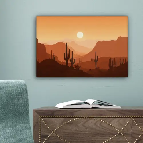 Landschap - Woestijn - Cactussen - Zon canvas 2cm klein -sfeer4