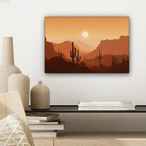 Landschap - Woestijn - Cactussen - Zon canvas 2cm klein -sfeer6