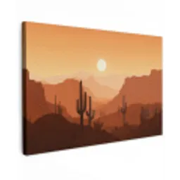 Landschap - Woestijn - Cactussen - Zon canvas 2cm klein -z3d