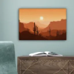 Landschap - Woestijn - Cactussen - Zon canvas 2cm klein -sfeer4