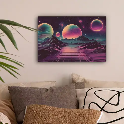 Landschap - Planeten - Horizon - Paars canvas 2cm klein -sfeer1