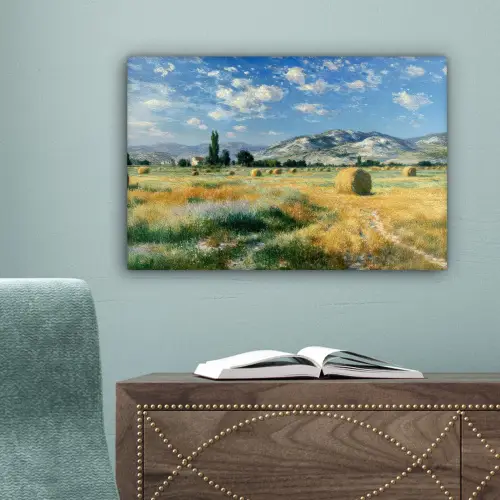 Landschap - Strobalen - Bergen - Wolken canvas 2cm klein -sfeer4