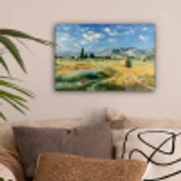 Landschap - Strobalen - Bergen - Wolken canvas 2cm klein -sfeer1