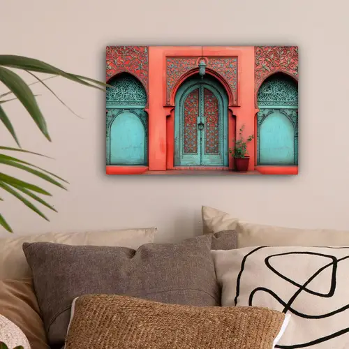 Lantaarn - Deur - Turquoise canvas 2cm klein -sfeer1