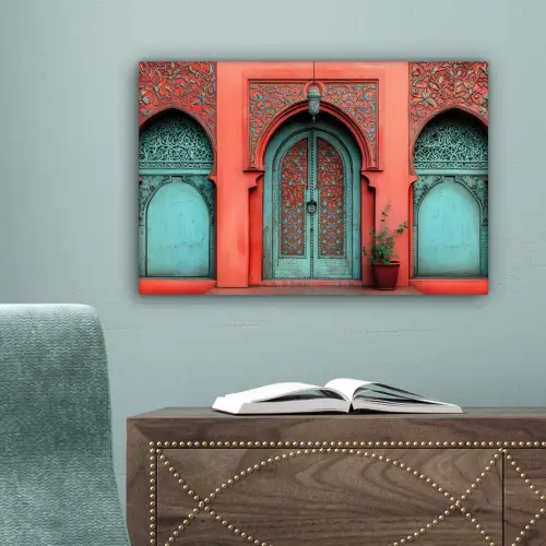 Lantaarn - Deur - Turquoise canvas 2cm klein -sfeer4