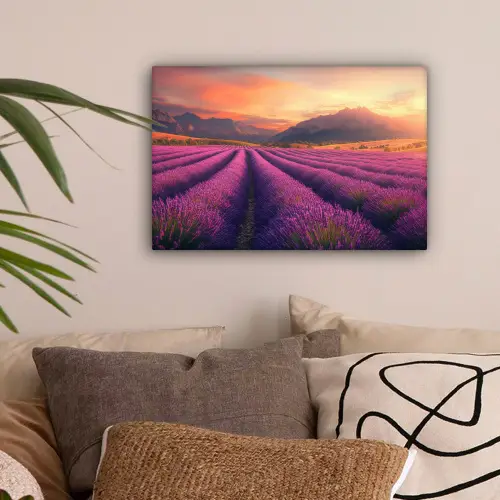 Lavendelveld - Zonsondergang - Paars canvas 2cm klein -sfeer1