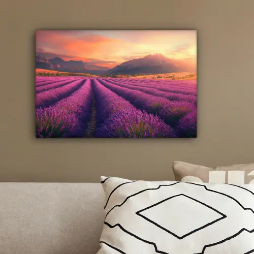 Lavendelveld - Zonsondergang - Paars canvas 2cm klein -sfeer3