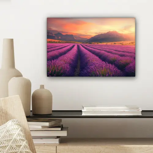 Lavendelveld - Zonsondergang - Paars canvas 2cm klein -sfeer6