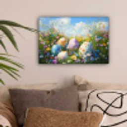 Grasveld - Eieren - Bloemen canvas 2cm klein -sfeer1
