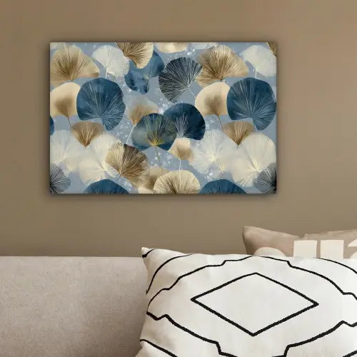 Bladeren - Abstract - Goud - Blauw canvas 2cm klein -sfeer3