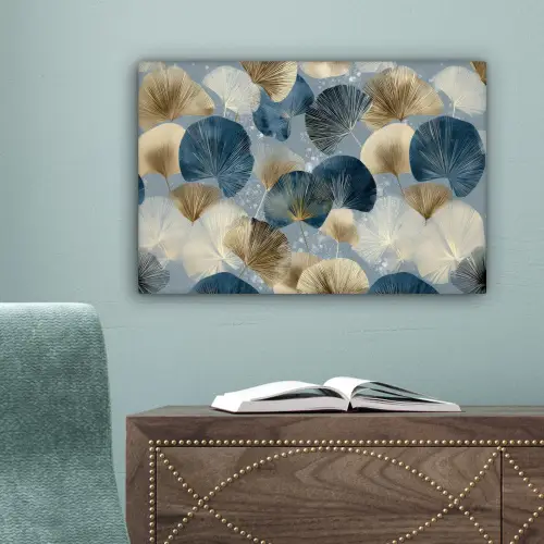 Bladeren - Abstract - Goud - Blauw canvas 2cm klein -sfeer4