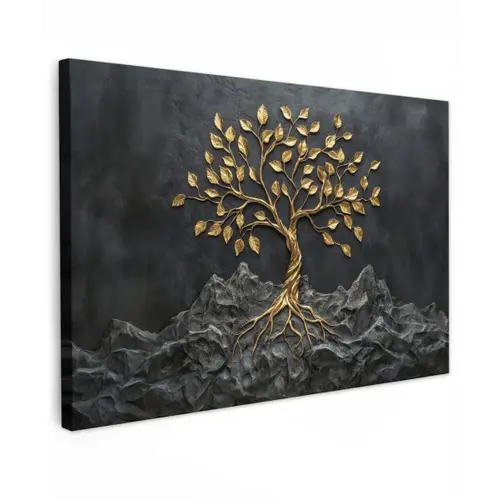 Bladeren - Goud - Boom - Rots canvas 2cm klein -z3d