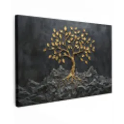 Bladeren - Goud - Boom - Rots canvas 2cm klein -z3d
