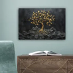 Bladeren - Goud - Boom - Rots canvas 2cm klein -sfeer4