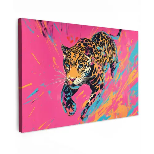 Luipaard - Roze - Oranje - Blauw - Verf canvas 2cm klein -z3d